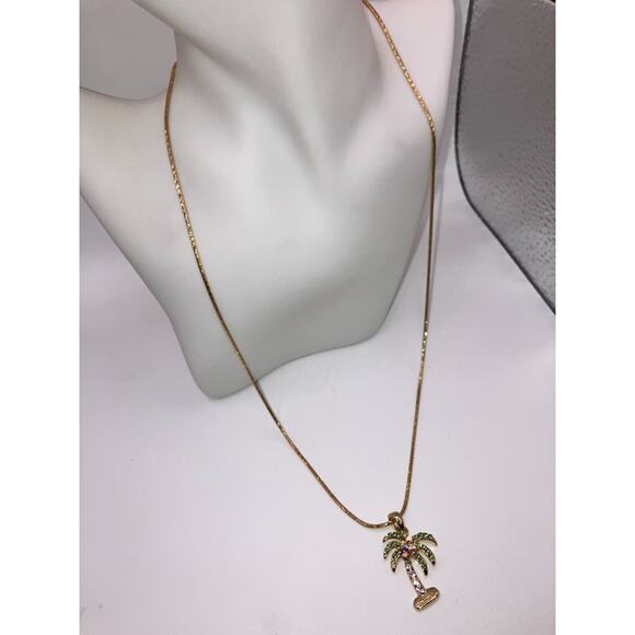 New Palm Tree Coconuts Austrian Crystal Gold-Tone Shiny Pendant Necklace! - Picture 8 of 10